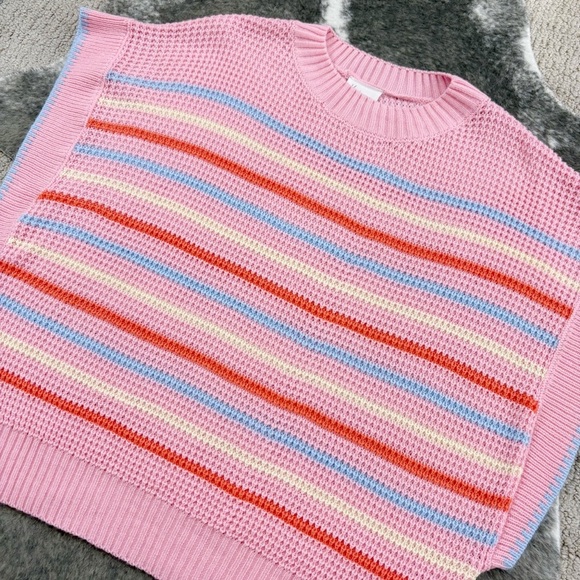 Kori America Pink Striped Knit Sweater Medium - Picture 3 of 10